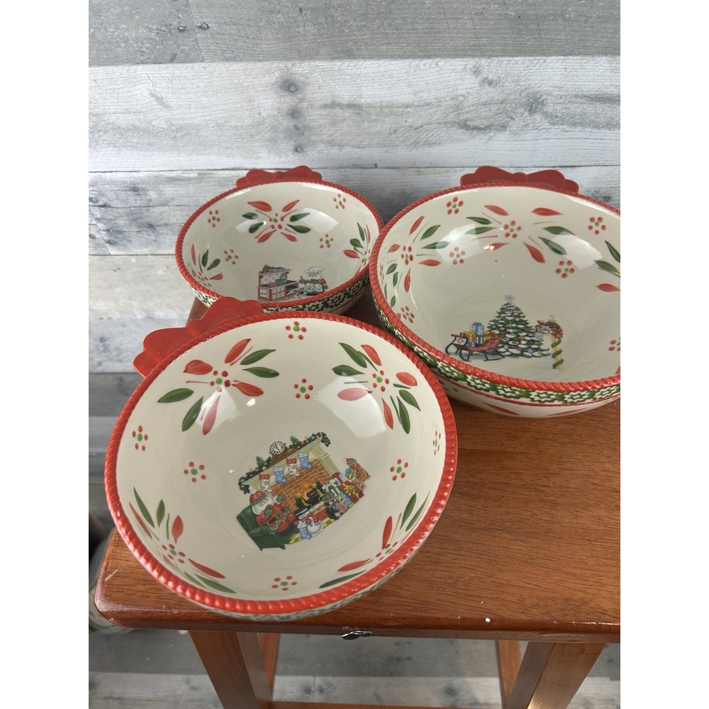 Temptations Old World Holiday Christmas Set 3 Nesting Bowls .5 qt, 1 qt & 1.5 qt